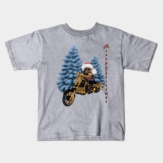 Merry christmas, funny mouse on a motorcycle with christmas hat Kids T-Shirt by Nicky2342